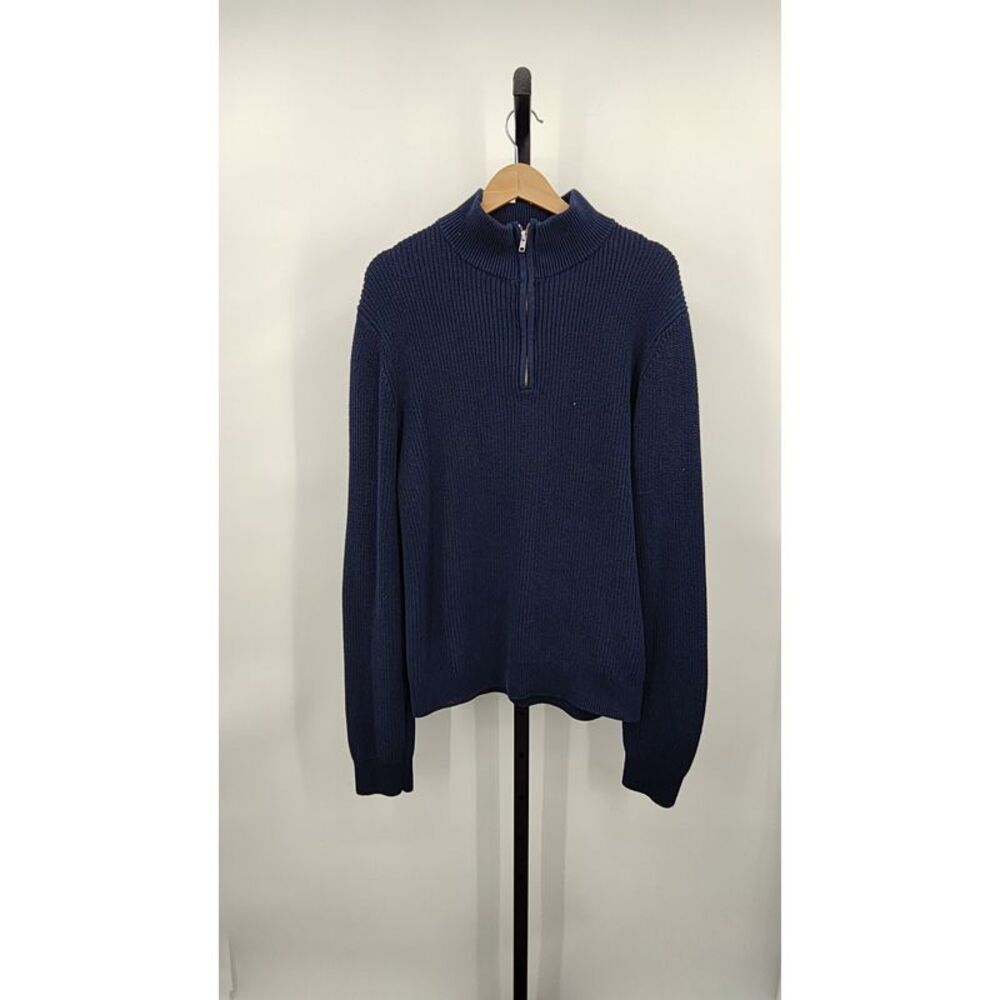 Quince Navy Half-Zip Ribbed Sweater